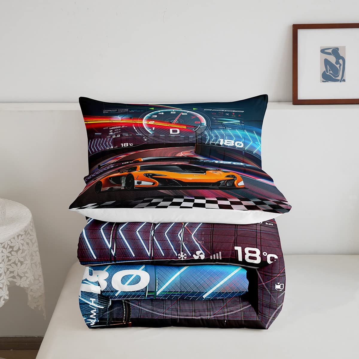 Feelyou Race Car Bedding Set Boys Extreme Sports Comforter Set for Kids Boys Cool Car Comforter Car Sports Quilt Set 1 Comforter Set with 2 Pillowcases Full Size