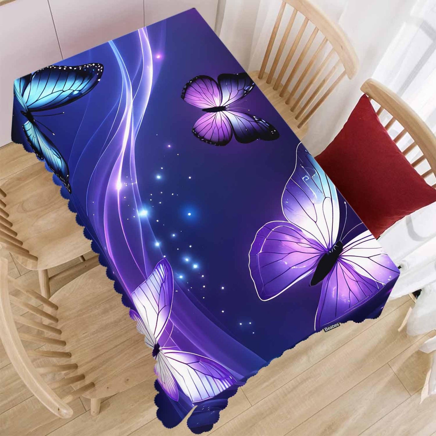 Beabes Butterfly Kitchen Tablecloth Glowing Butterflies Purple Indoor Outdoor Table Cover Anti-Oil Table Cloths for Wedding Banquet Dinner Tablecloths, 52x70 Inch(4-6 Seats)