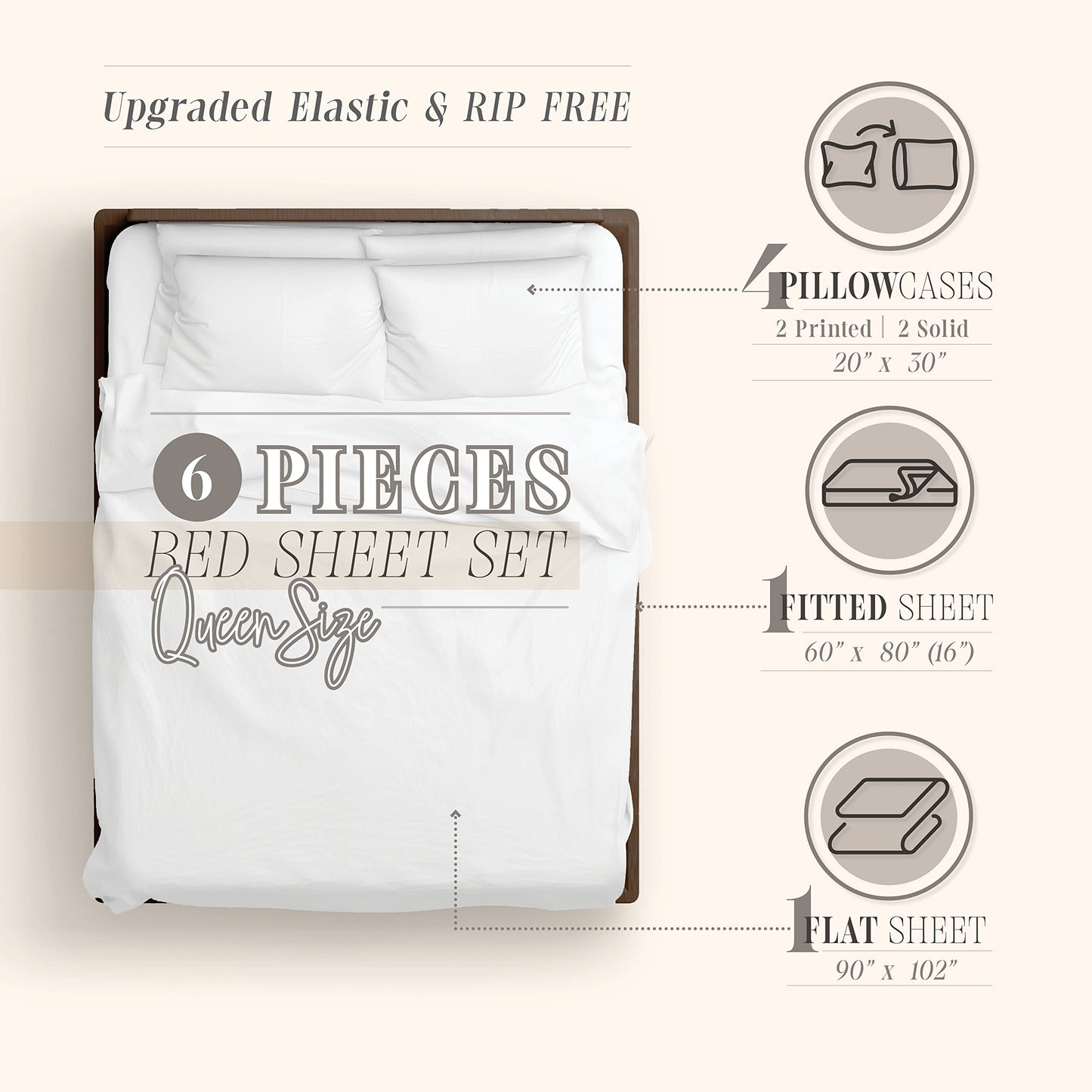 Elegant Comfort Aria 6-Piece Spiral Tie-Dye Microfiber Sheet Set, Soft, Fade and Wrinkle Resistant, Fitted Sheet with Smart Pockets, Queen, Mocha