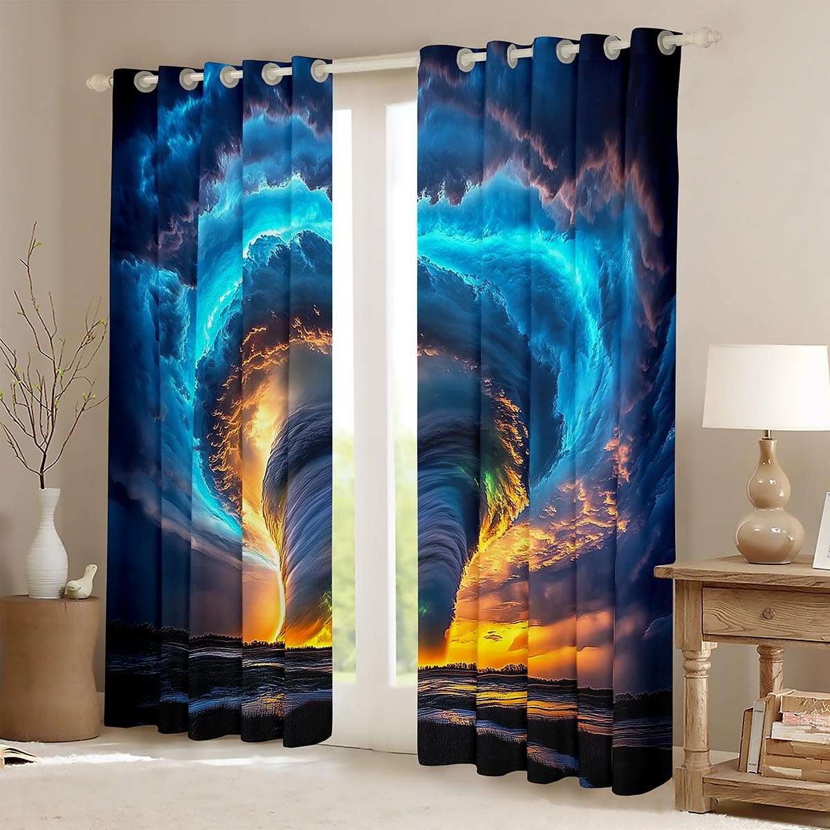 Erosebridal Aqua Tornado Curtains 38" Wx45 L,Boys Tornados Window Curtains Drapes for Kids Teens Adults,Natural Weather Theme Room Decor for Storm Chaser