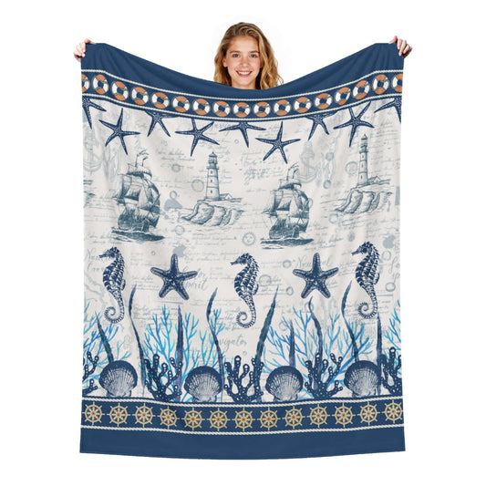 Arktrident Nautical Sailboat Throw Blanket Ocean Starfish Lightweight Bed Blankets Soft Cozy Plush Fleece Flannel Blankets for Couch Sofa Bed 50"x 60"