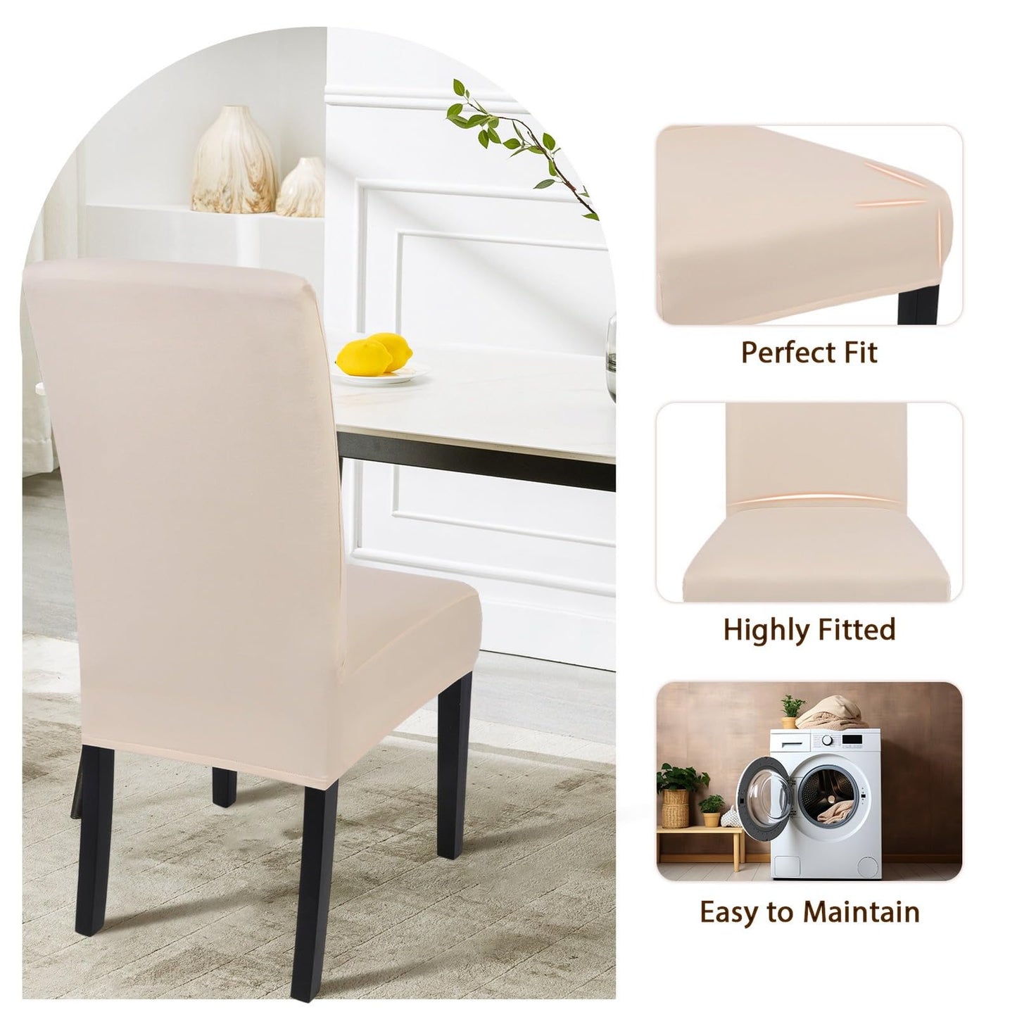 SearchI Dining Room Chair Covers Set of 4, Stretch Parsons Chair Slipcovers Super Fit Spandex Removable Washable Kitchen Chair Protector Cover for Dining Room, Hotel, Ceremony (Beige-Yellow)