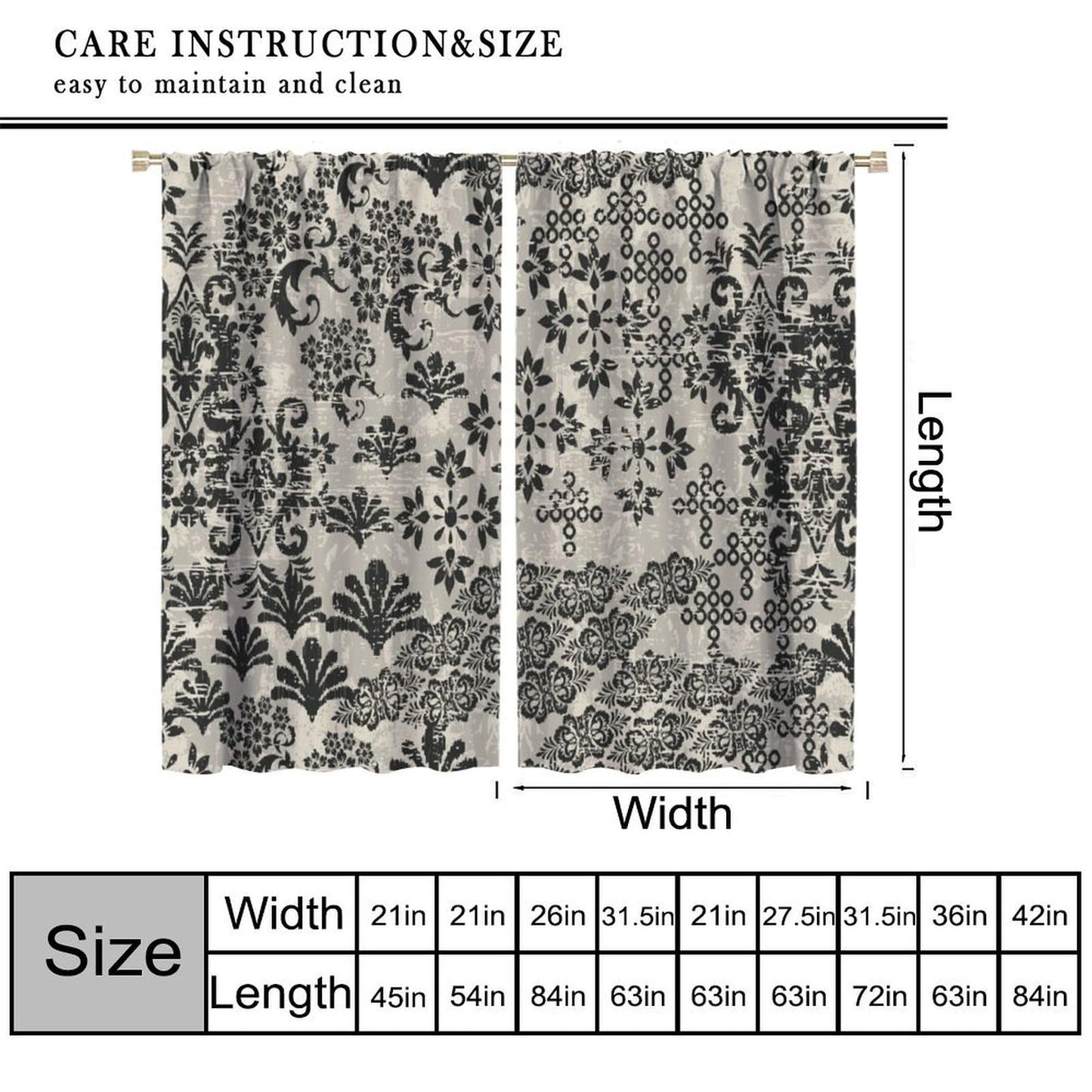 Nanacur Abstract Damask Floral Curtains, Patchwork Paisley Asian Geometric Ethnic Aztec Style Window Drapes, for Kitchen Living Room Bedroom 42" W X 45" L (Decorative)