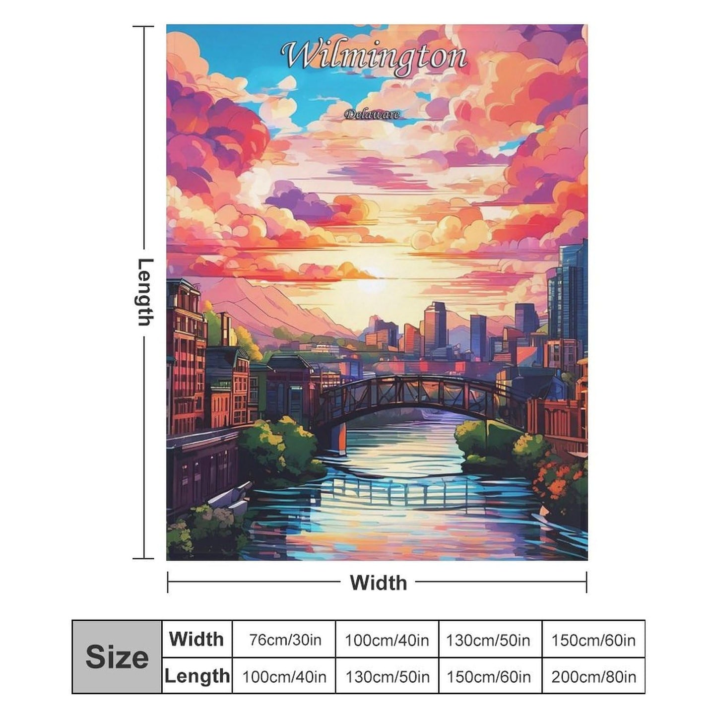 Wilmington Delaware City Skyline Landscape Abstract Blanket Soft Flannel Lightweight Blanket Outdoor Travel Carry Living Room Bedroom Sofa Decoration Gifts 60x80 Inch
