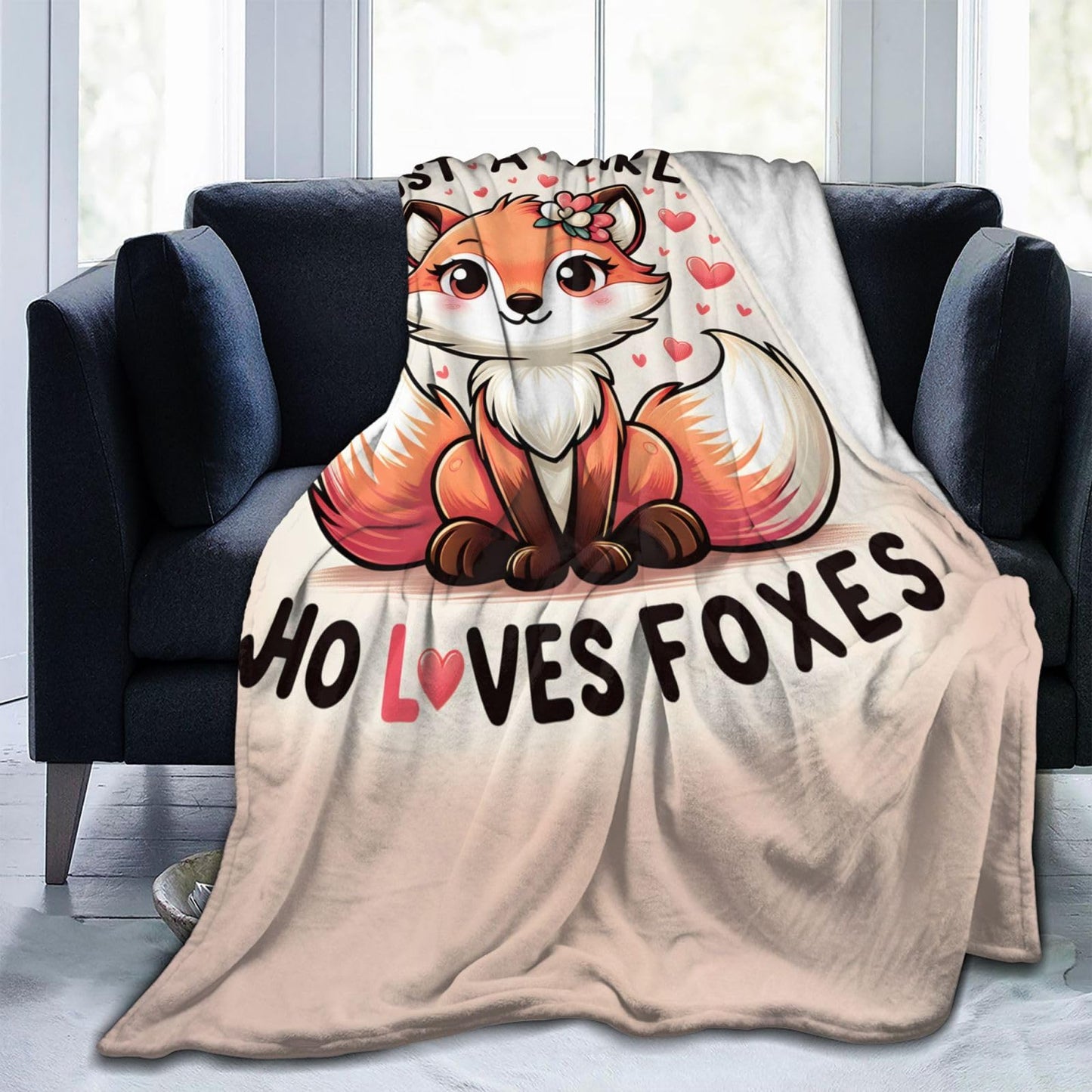 amepay Cute Fox Blanket Gifts for Kids Just a GILR Who Loves Foxes Cartoon Flannel Throw Blankets Soft Comfy Lightweight for Home Decor Couch Bed Sofa 60x50 Inches