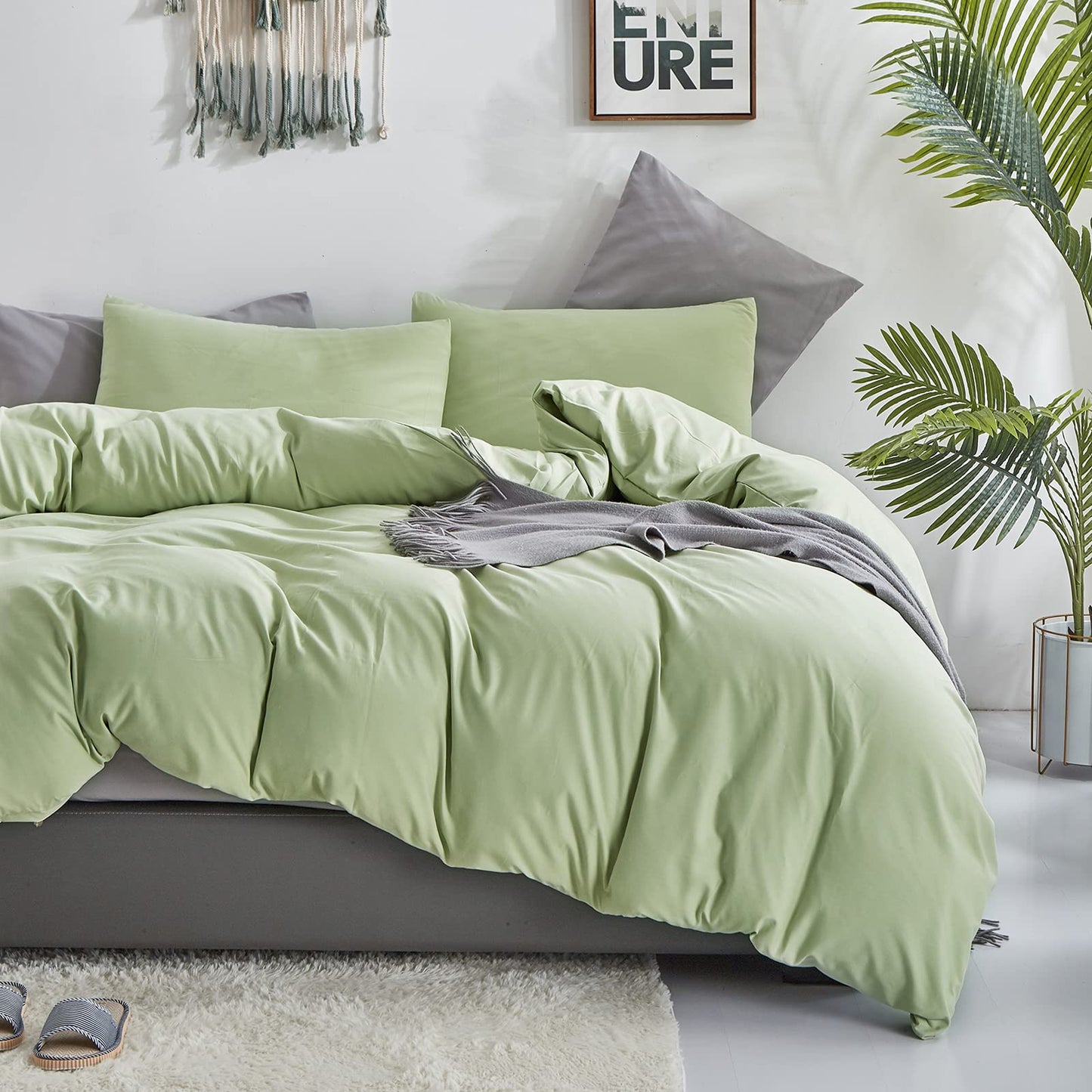 KAREVER Sage Green Comforter Set Full Bedding Set Lightweight Women Soft Durable Light Mint Green Blanket 3 PCs Men Full Size Sage Green Breathable Bed Comforter Set