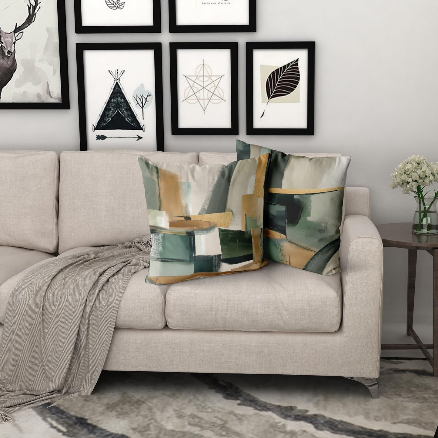 Giwawa Sage Green Gold Pillow Covers Abstract Green and Gold Throw Pillow Covers Set of 2 Modern Minimalist Square Pillow Case for Sofa Bed Living Room Home Decor 18 x 18 Inches