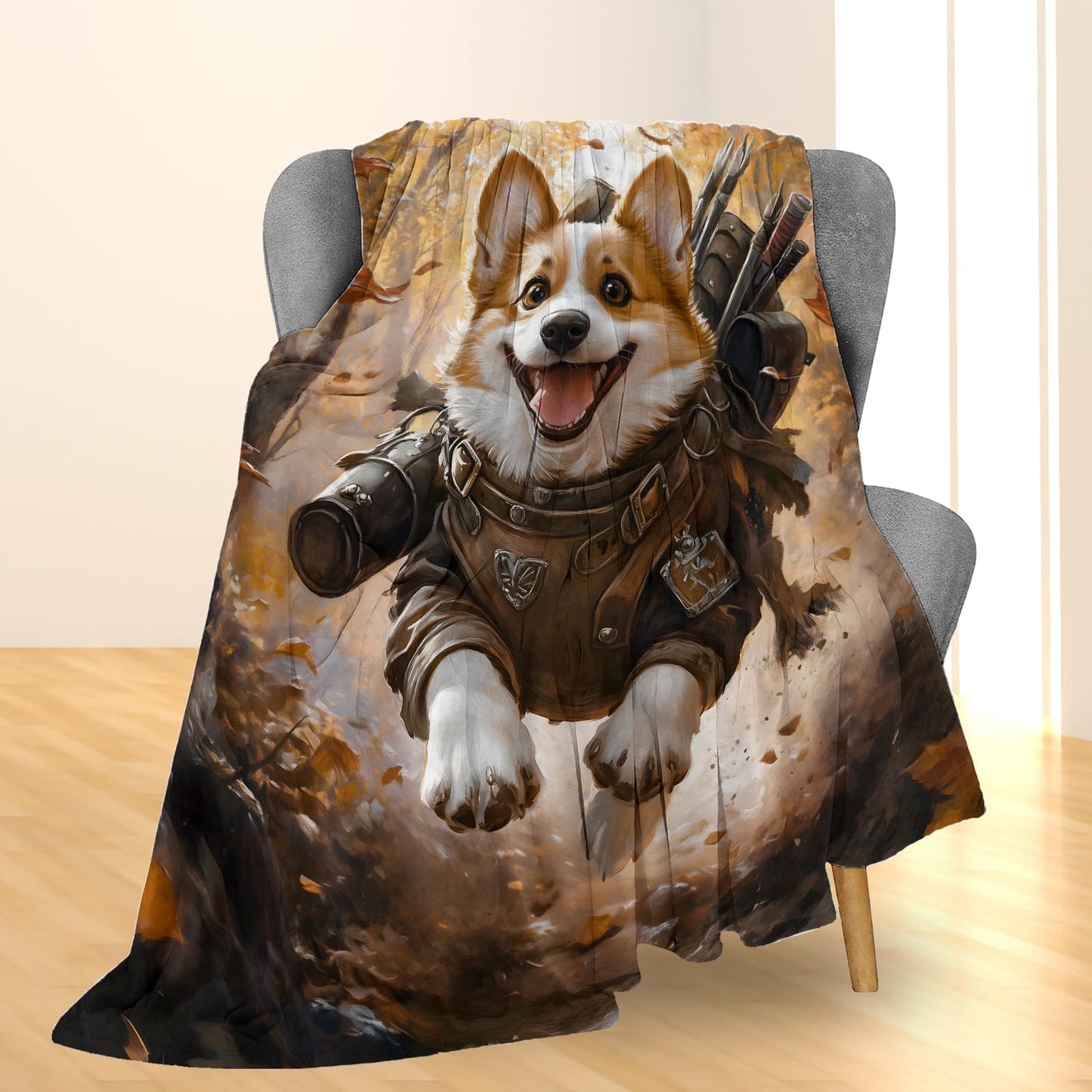 Ti Caldi Playful Corgi Blanket, Soft Cozy Flannel Throw Blanket for Adults Kids Women Men, Lightweight Warm Fuzzy Blankets for Bed, Couch, Travel & Home Decor 60×50 in