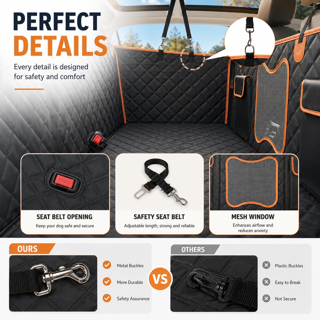 Back Seat Extender for Dogs,Dog Car Seat Cover for Back Seat with Hard Bottom Holds 500 lbs,Car Seat Protector,Waterproof Extender for Dogs,Dog HammockPet Bed for Full-Size Cars,SUVs, Small Trucks