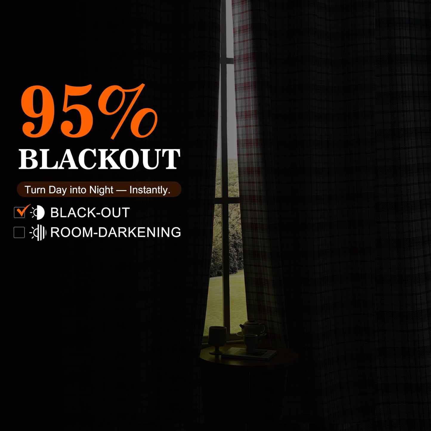 MYSKY HOME 95% Plaid Blackout Curtains 84 Inch Long 2 Panels Set for Bedroom Farmhouse Thermal Insulated Light Blocking Black Out Grommet Window Treatments, 52" W Each Panel, Orange