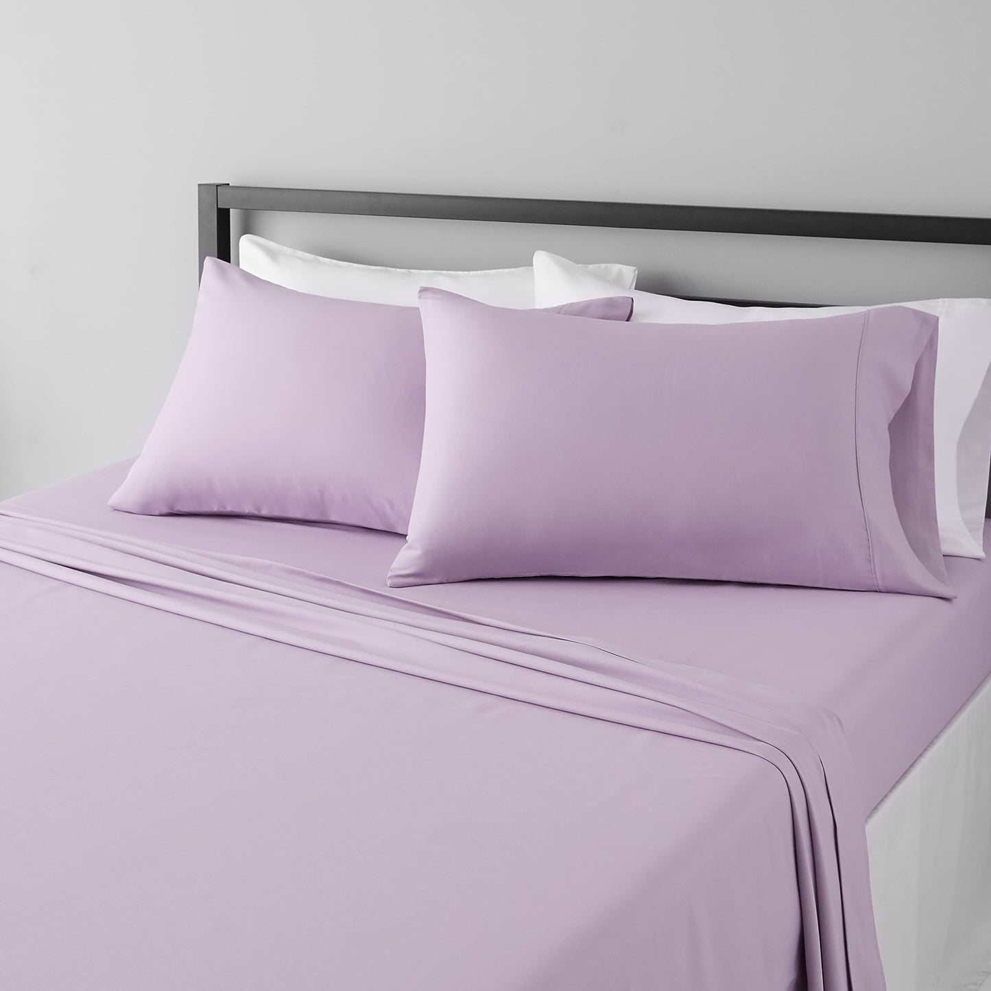 Amazon Basics Lightweight Breathable Ultra-Soft Wrinkle-Free Microfiber 4-Piece Bed Sheet Set with 14-Inch Deep Pockets, Full, Frosted Lavender, Solid