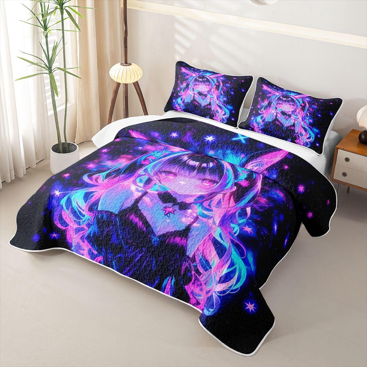 Erosebridal Japanese Anime Quilt Twin Size - Japanese Girl Bedspread Anime Gifts Bed Coverlet with 1 Pillowcase