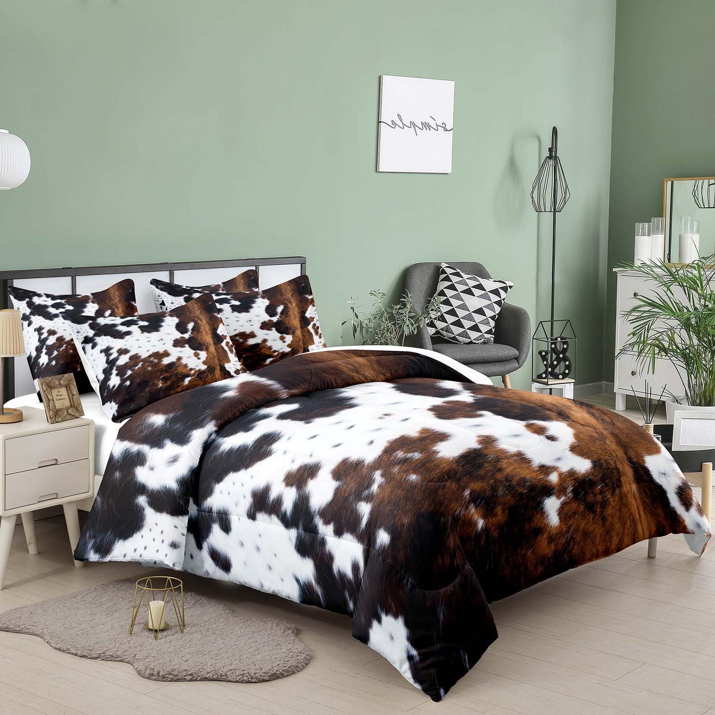 Tailor Shop Cow Print Bedding Set - Twin Size Cartoon Milk Cow Comforter Set for Kids Teens Boys Girls, Includes 1 Comforter and 1 Pillowcase