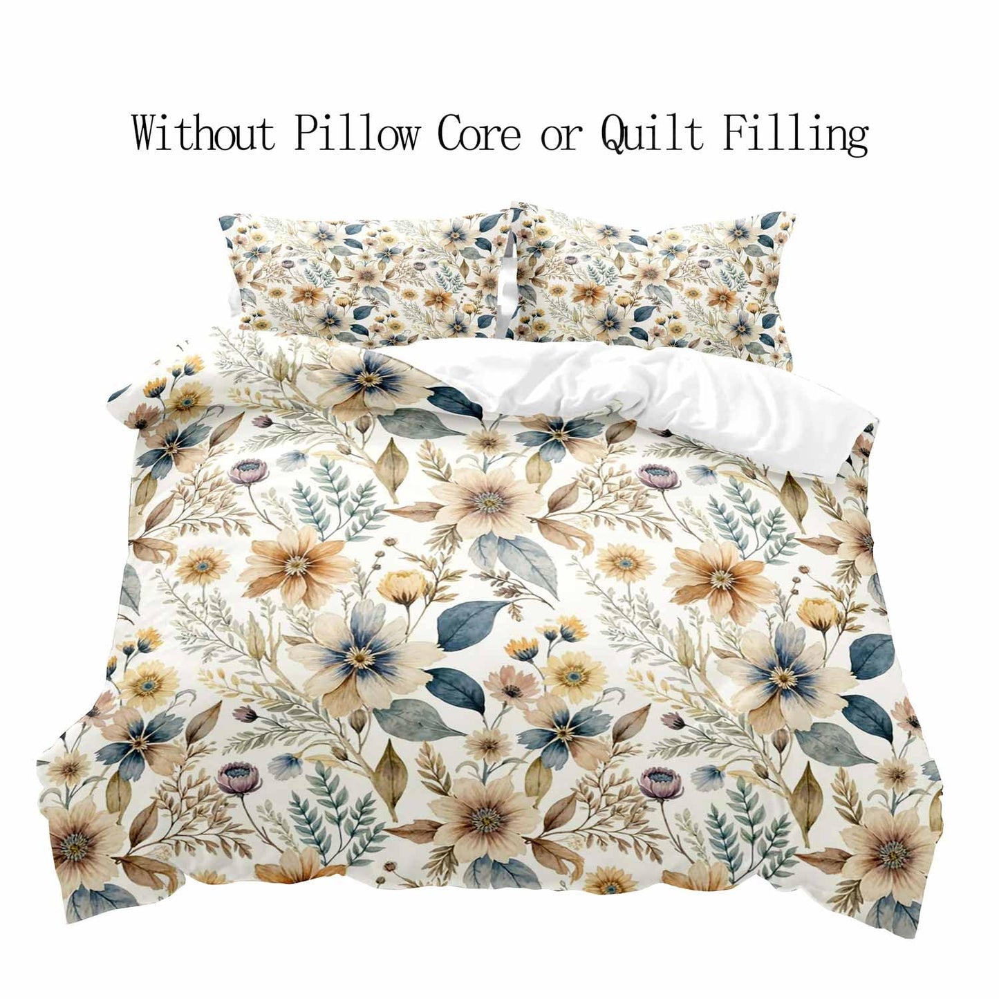 LUVIVIHOME 3PCS Boho Floral Duvet Cover King Bedding Set, Country Rustic Farmhouse Beige Bedding, Vintage Blue Indigo Leaves Plant Botanical Wildflower Champagne Flower Comforter Cover, 2 Pillow Cases