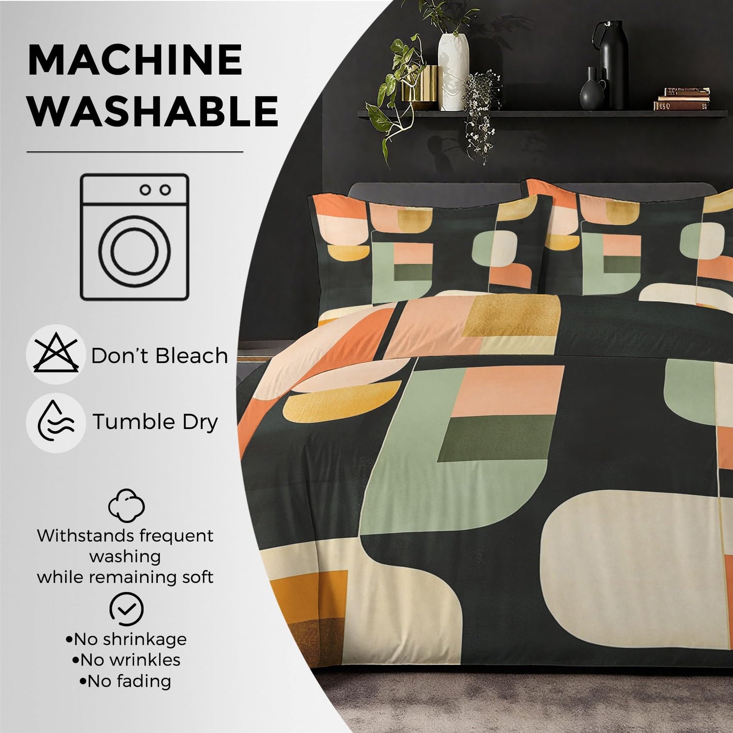 Abstract Geometric Duvet Cover Twin Size, Mid Century Modern Bedding Set 2 pcs with 1 Pillow Cover, Abstract Art Bedroom Decor, Soft Microfiber Reversible, Zipper & Ties KJJT 15
