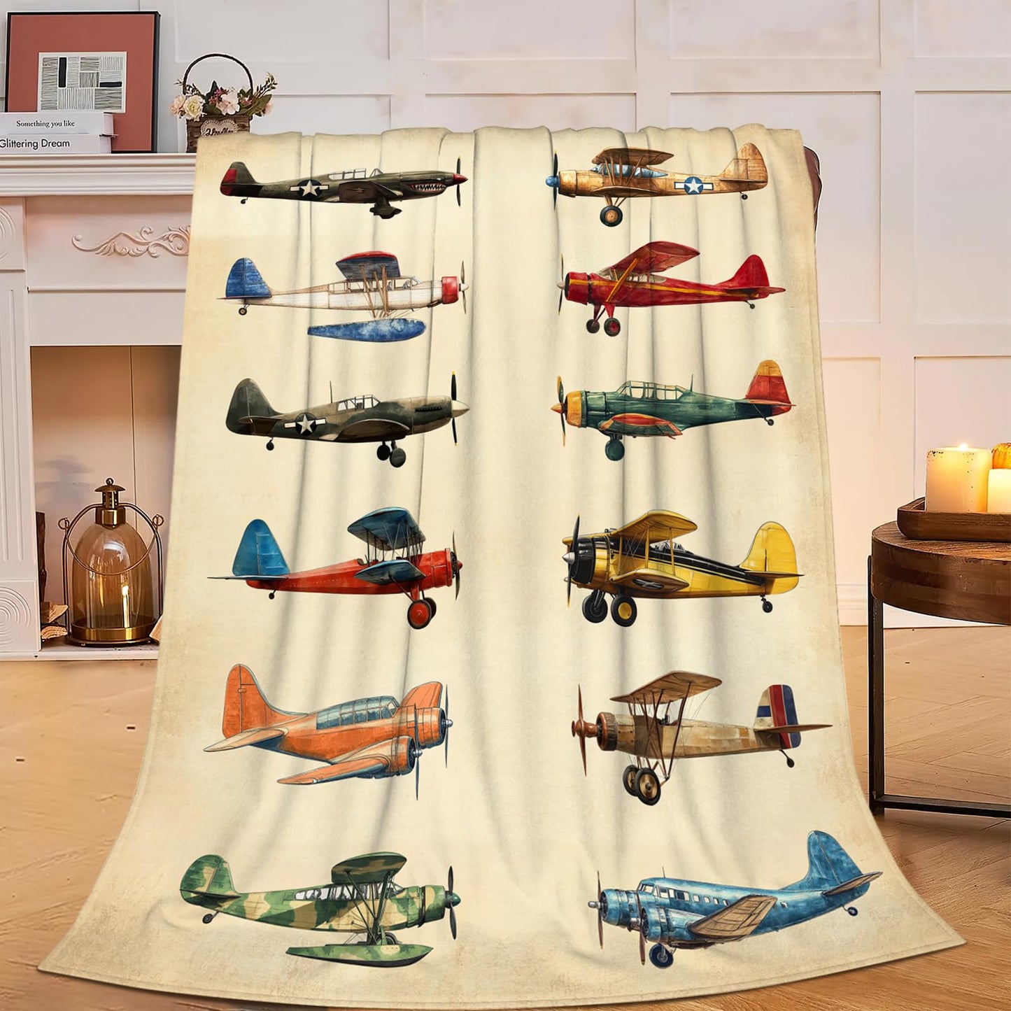 Airplane Blanket, Aircraft Throw Blanket, Travel Blankets, Plane Gifts, Airplane Stuff Fleece Flannel Plush for Women Men Boys Girls Lover Adults Soft Bedding for Sofa Bed Office Home Decor 50"X40"