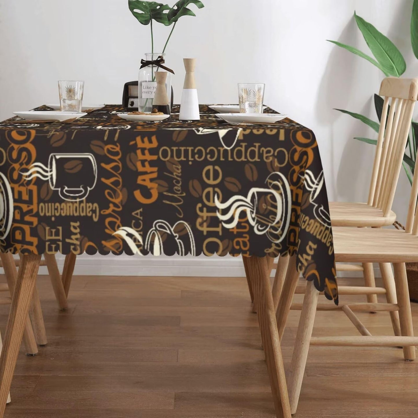 ZEJAYFEY Brown Coffee Rectangle Tablecloth Retro Cafe Theme Beans Table Cloths Americano Espresso Caffee Latte Cup Mocha Washable Table Cover for Home Kitchen Dining Party Decor 54 x 72 Inch
