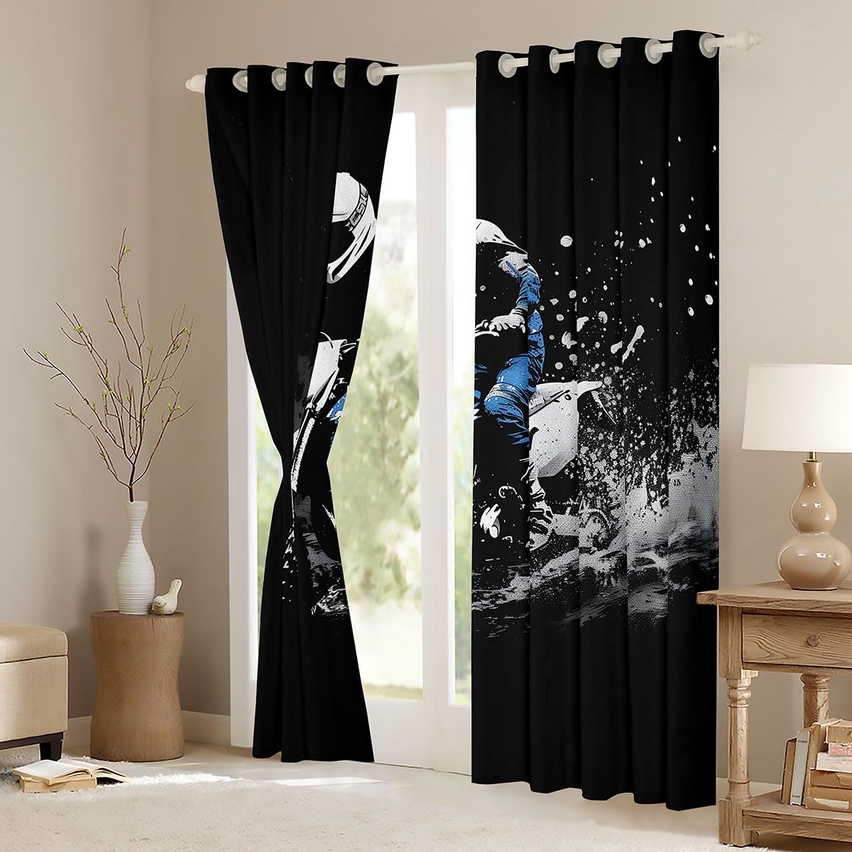 Feelyou Dirt Bike Curtains for Bedroom Living Room (2 Panels, 38 x 45 Inch) Racing Themed Room Blackout Curtain Racing Motocross Rider Blackout Curtains Motorcycle Window Treatments Motorbike