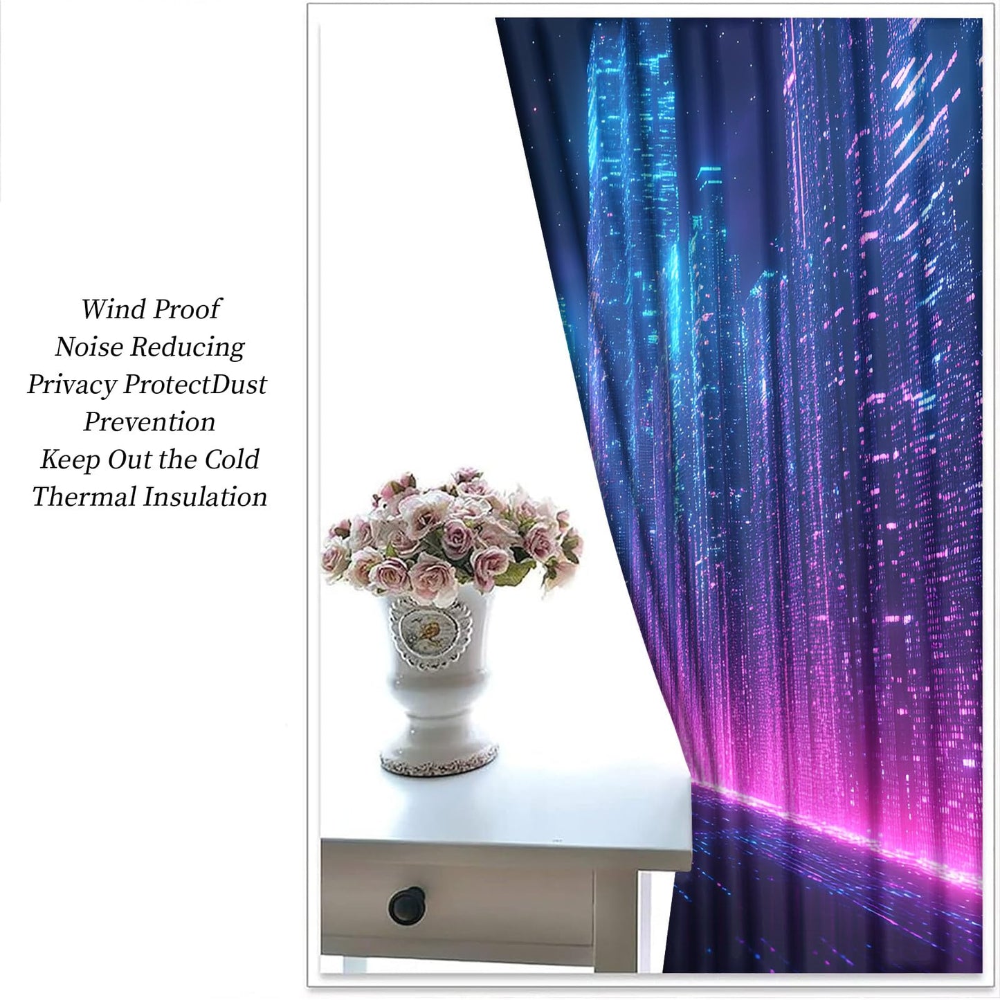 XAFIAUR City Neon Blackout Curtains, City Buildings Printed Drapes, Cyberpunk Thermal Insulated Drapes 2 Panels Darkening Window Curtain for Bedroom Living Room 27" W x 39" L x2
