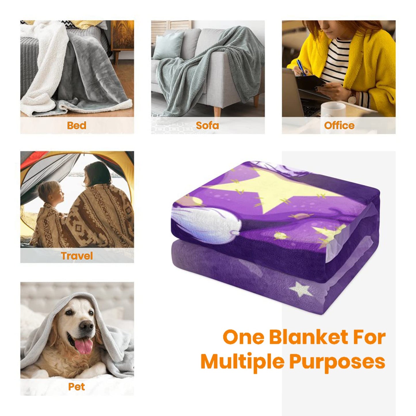 JOOCAR Flannel Bed Blanket Cartoon Sleepy Gnome Purple Cozy&Soft Plush Blankets for Bed Couch Living Room Sofa Chair, 60x80 Inch