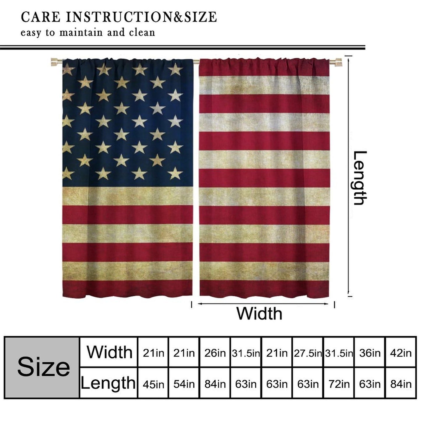 wlsgdsg Retro USA Flag Blackout Curtains for Man Cave, Vintage Old Yellowed American Patriotic Backdrop Window Treatments, Rod Pocket Drapes for Boys Teens Bedroom, 42x45in