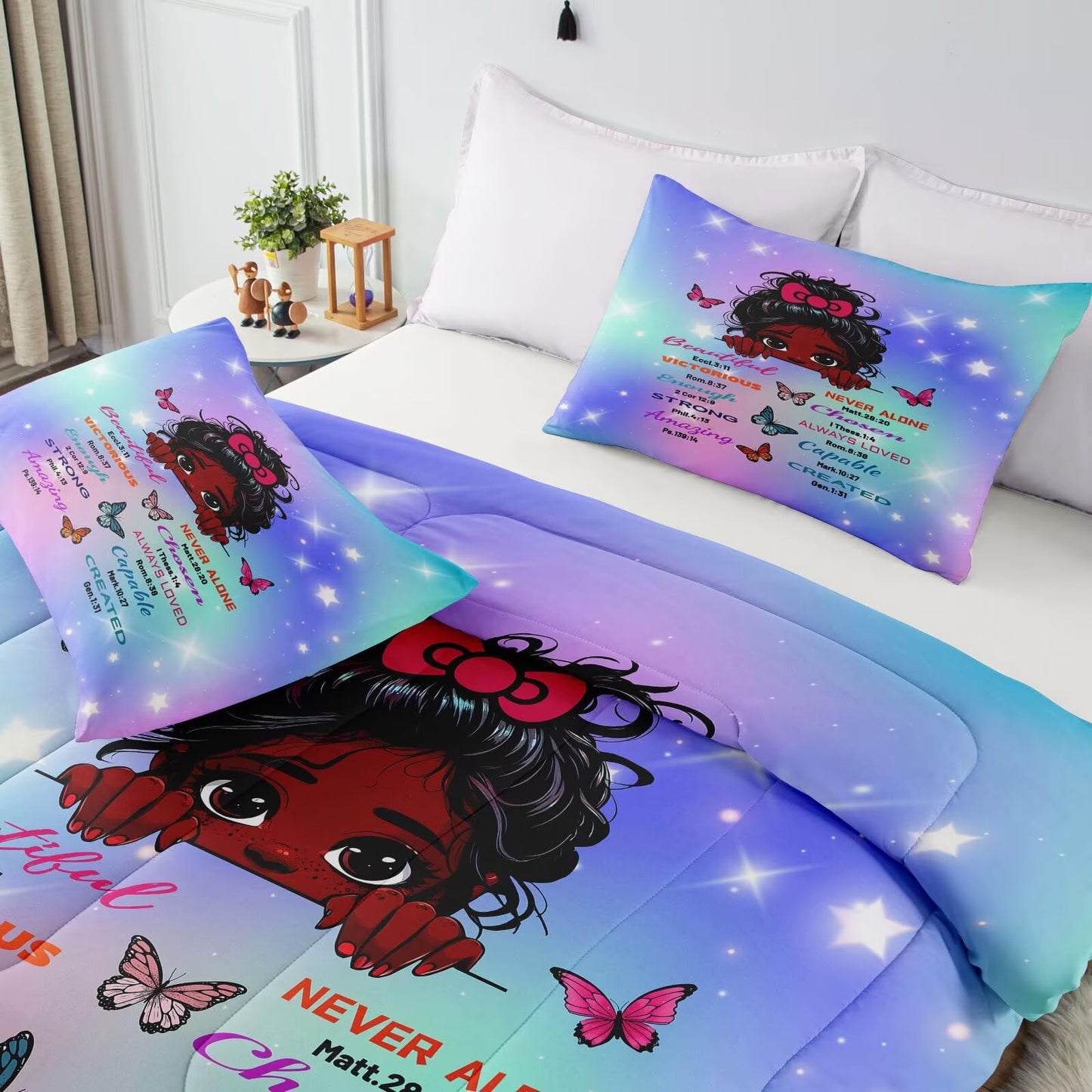 GRAT TIOC Black Girl Comforter Sets Twin Size,Black Girl Magic Bedding Set,Cute Little Melanin Princess Comforter Set for Kids Bedroom Bed
