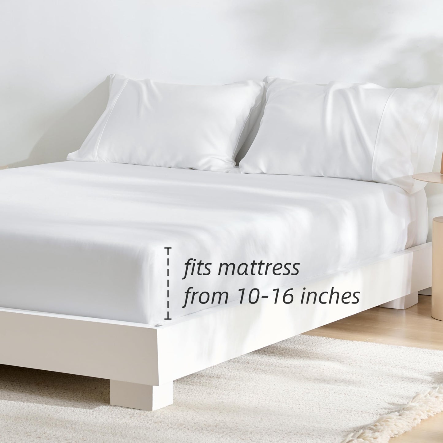 GOKOTTA Fitted Sheet King Only,100% Rayon Derived from Bamboo Fitted Sheet,Ultra Soft,Cooling and Breathable Bottom Sheet with 4 Elastic Corner Straps,No Slip,No Pilling,16" Deep Pocket-Bright White