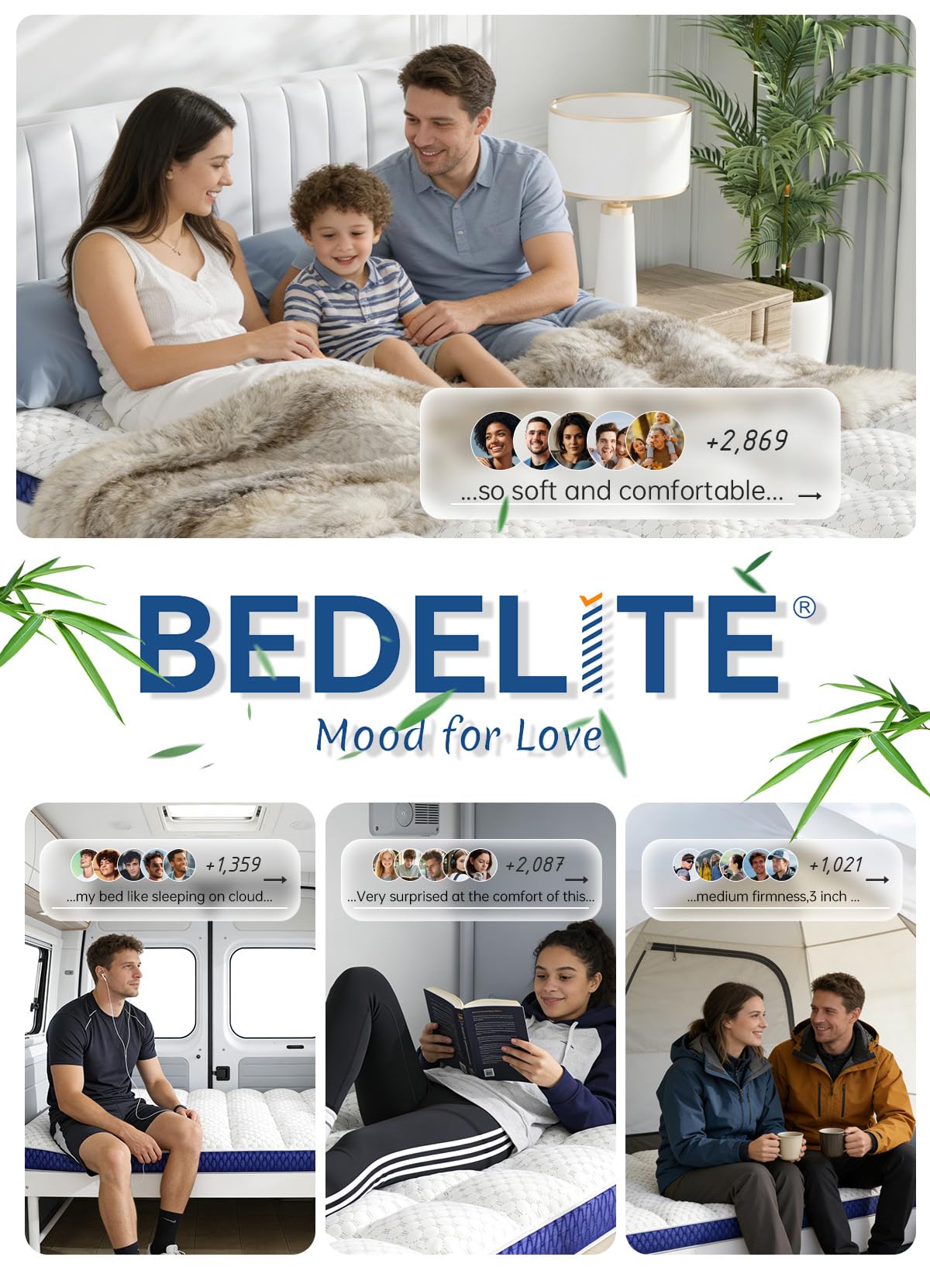 BEDELITE King Mattress Topper 3 Inch Thick Mattress Pad, Plush Pillow Top Bed Cover with Elastic Deep Pockets Up to 6-24 Inch for Pressure Relief, Shredded Memory Foam Filling