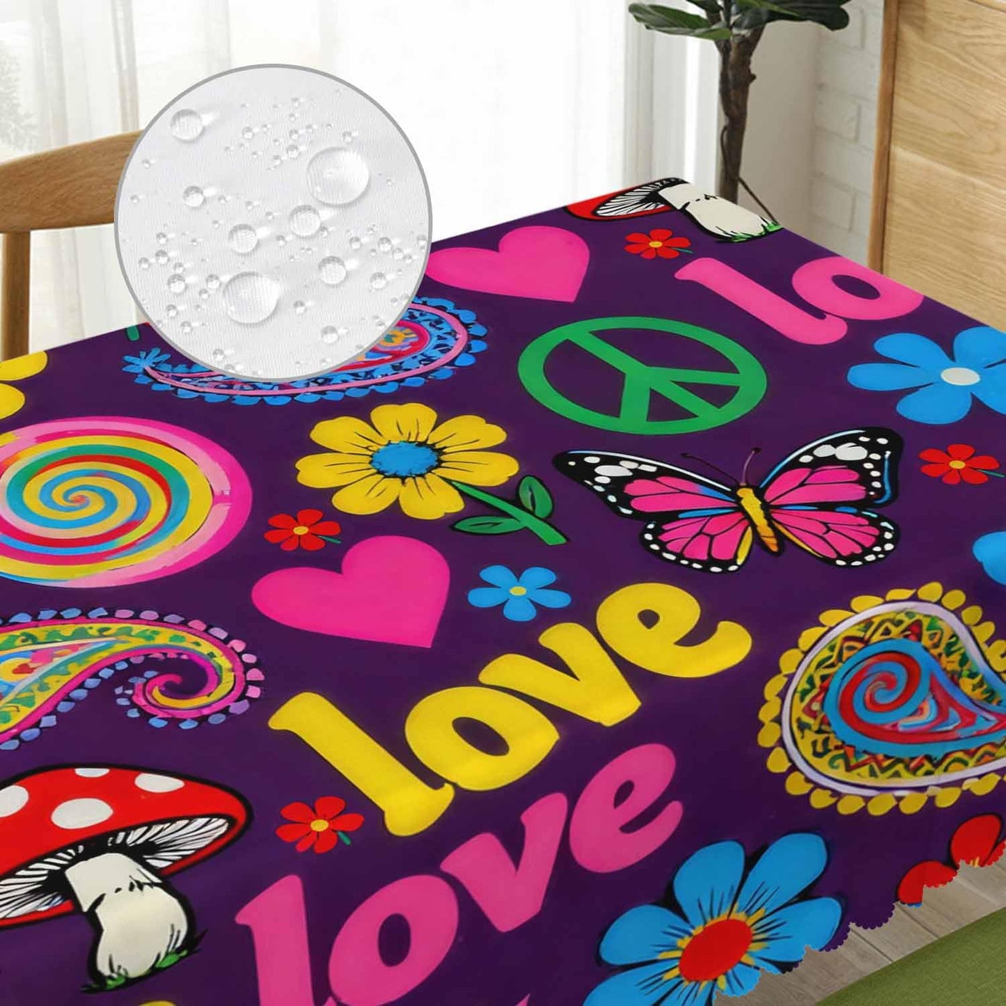 Beabes Peace Symbol Table Covers Hippie Peace Paisley Floral Colorful Heavy Weight Tablecloth Picnic Table Cloth for Kitchen Dinning Tabletop Outdoor BBQ Buffet Rectangle 52x70 Inch
