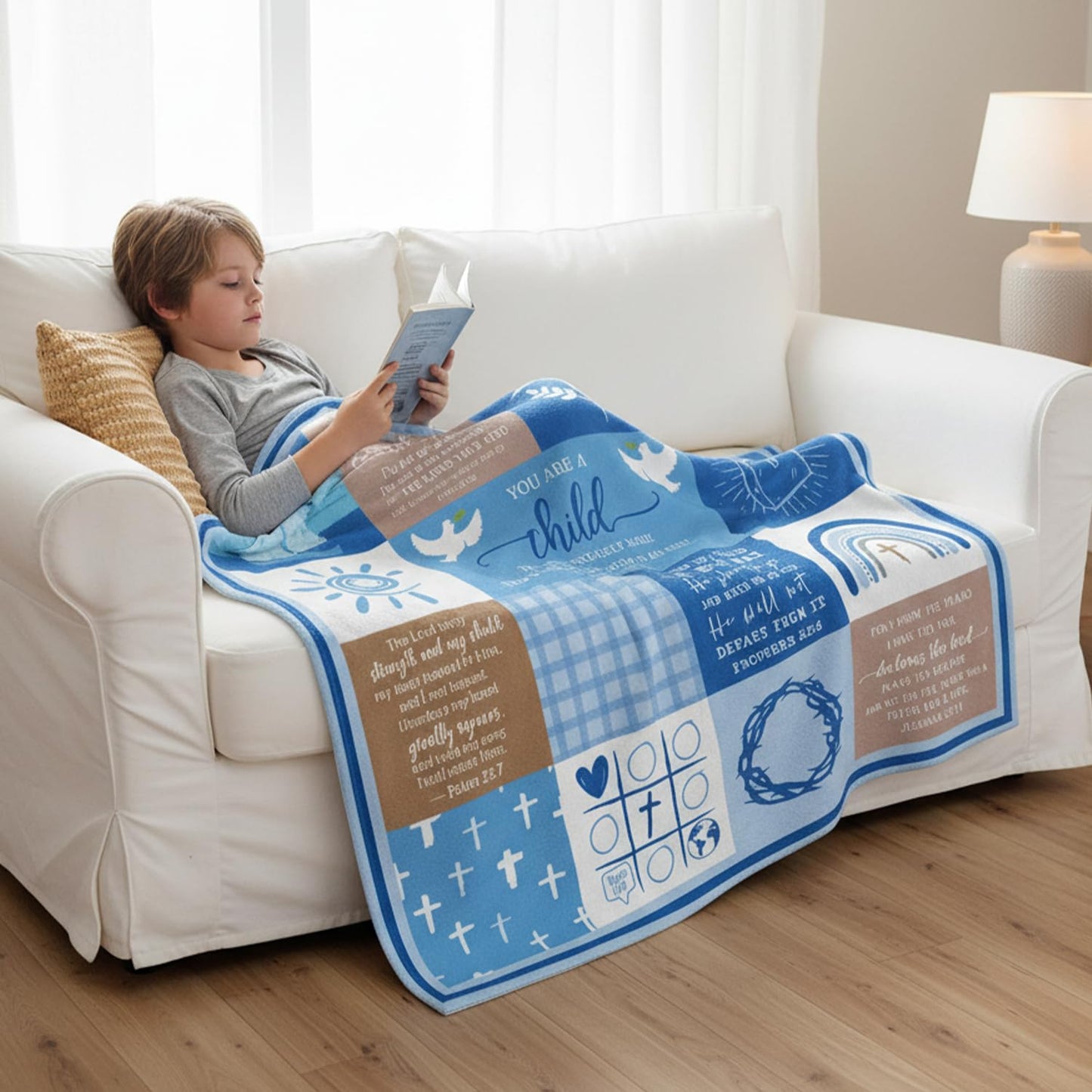 Wxiben Baptism Blanket Gifts for Boys - Christian Gifts for Men Teens Inspirational Religious Soft Flannel Throw Blanket First Confirmation Birthday Gift for Home Sofa Couch 60 x 50 Inches
