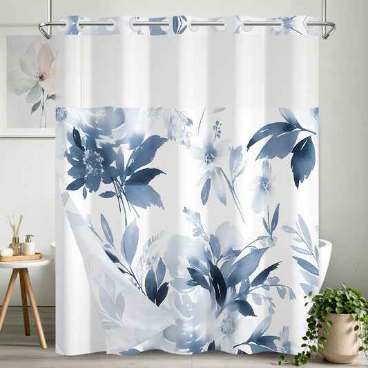 NAEMBCU No Hook Shower Curtain with Snap in Liner 71x74 Inch