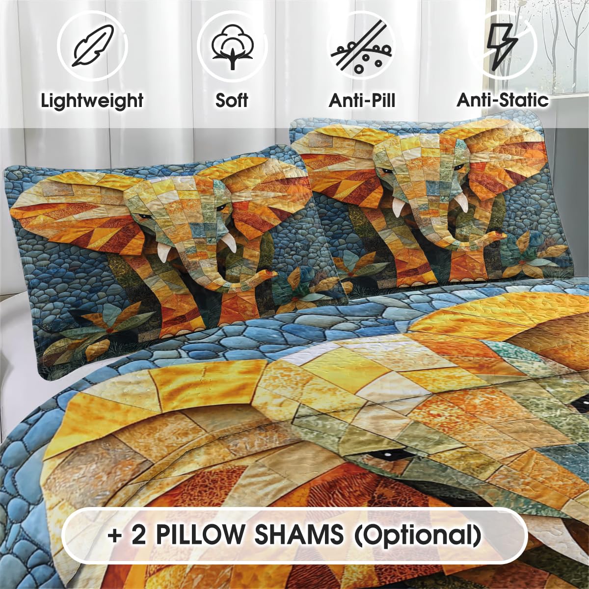 LUSHIS Patchwork Quilt Set, Patchwork Throw Bedspread Bed Sets - Animals Coverlet Sets All Season Soft Microfiber Lightweight Bedding Set (Elephant)