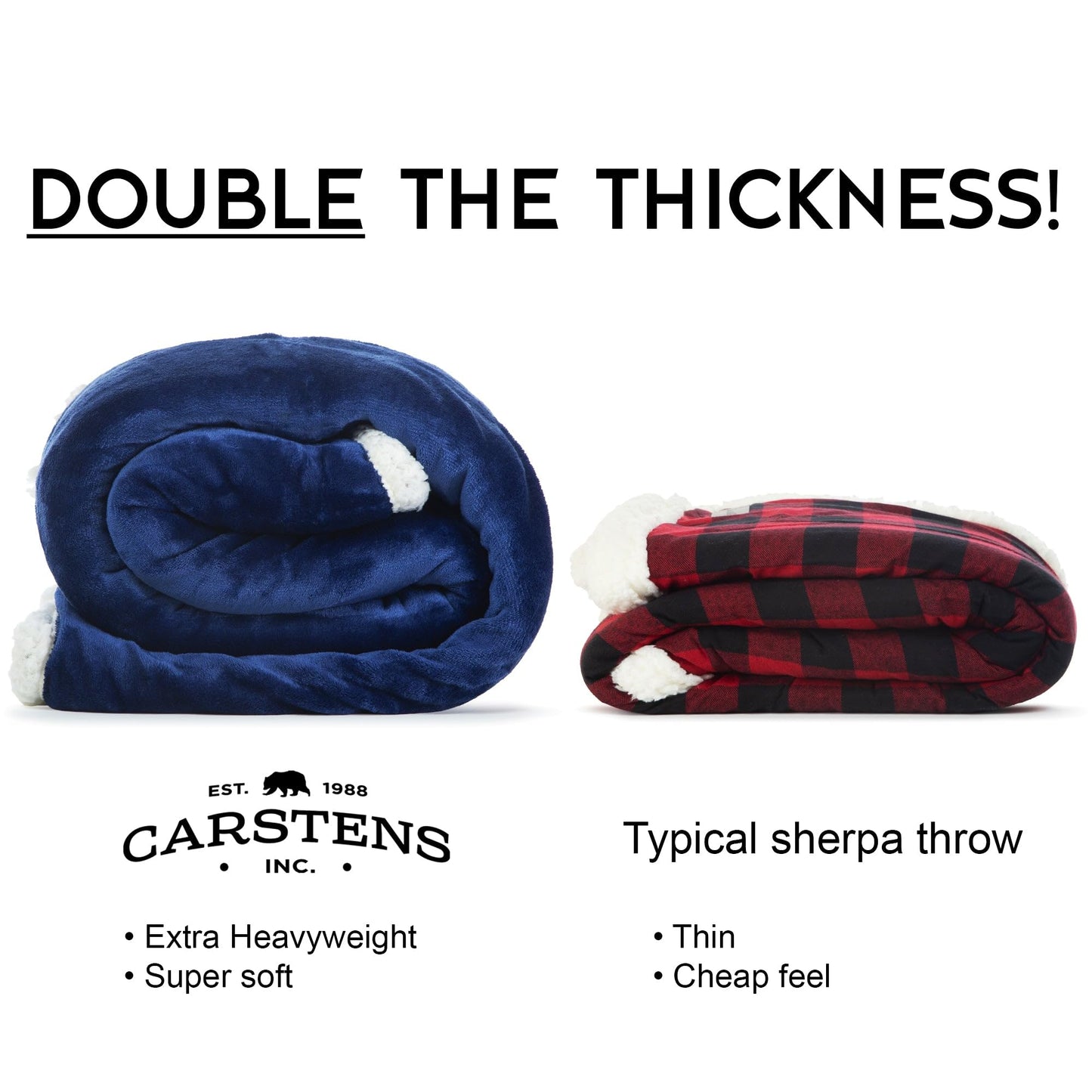 Carstens, Inc. Ultra Premium Super Soft Plush Sherpa Fleece Oversized Throw Blanket 54" x 68", Navy Blue