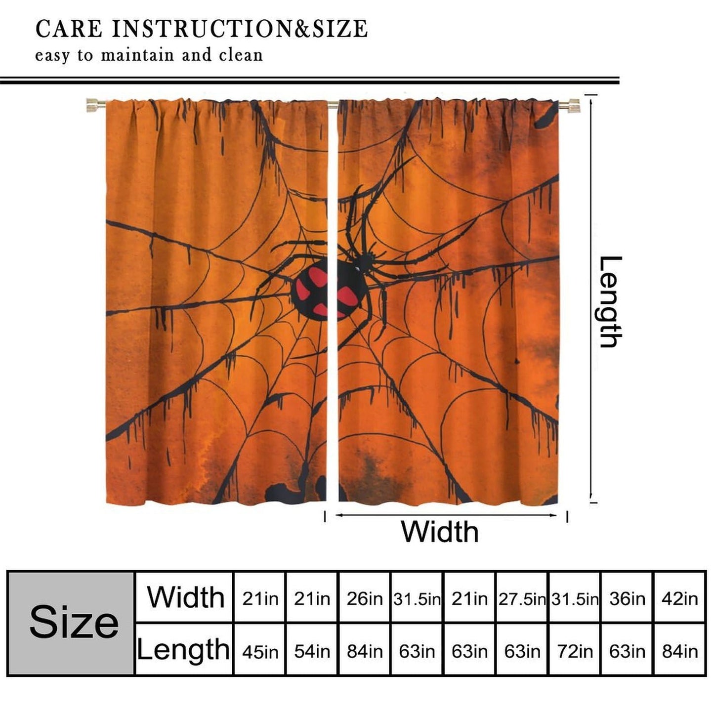 Djaby Spiders Web Curtains, Halloween Spooky Spider Web Gothic Scary Window Curtain for Boys Girls Kids Baby Bedroom Nursery 42" W X 45" L(No Blackout)