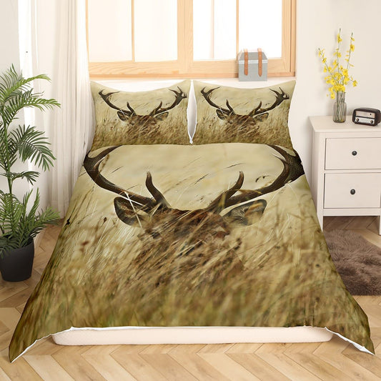 Erosebridal Antler Bedding Set Full Size Whitetail Deer Duvet Cover Stag Comforter Cover Set Countryside Rural Hunting Theme Bedding Set for Living Room Bedroom Decorative with 2 Pillow Cases