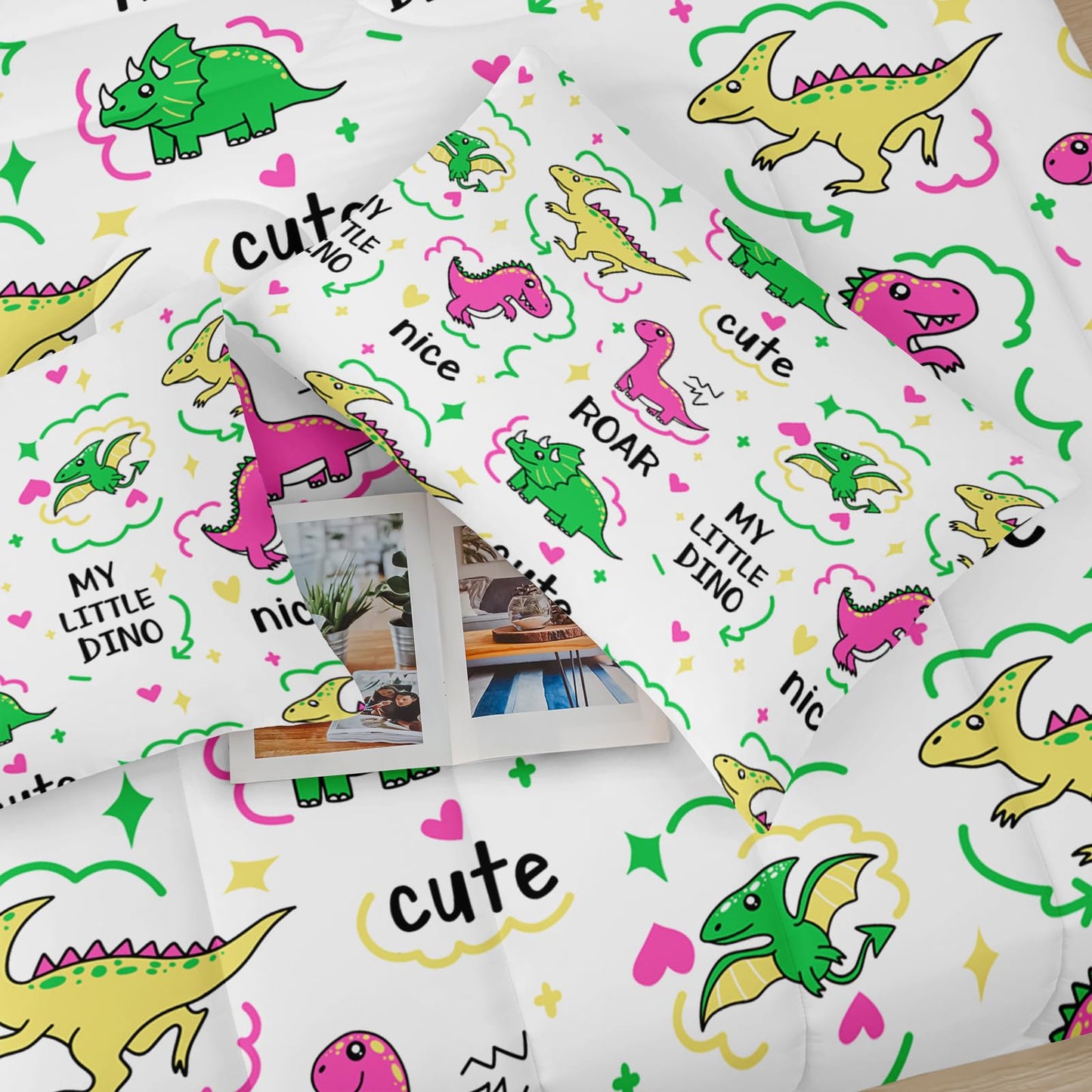 lneffble Kids Dinosaur Comforter Set Full Size for Boys Green Dinosaur Quilt