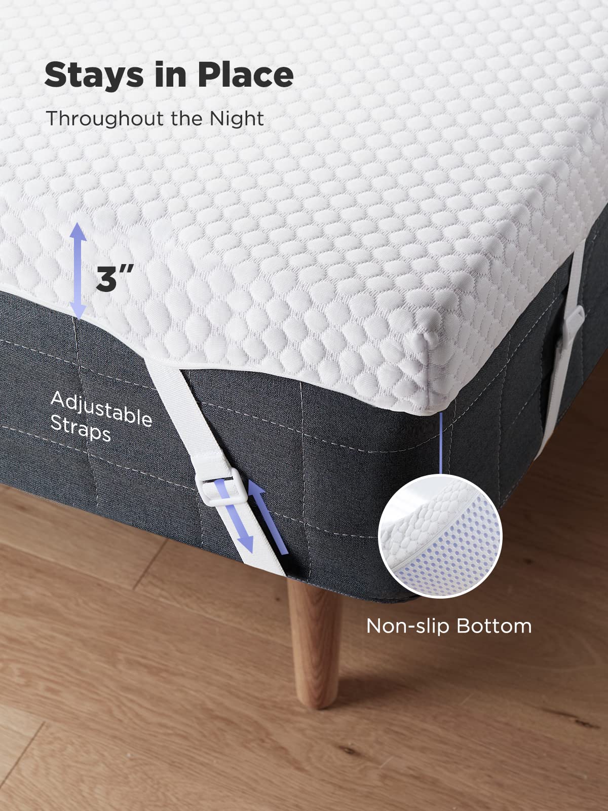 PERLECARE Queen Mattress Topper, 3 Inch Gel Memory Foam Mattress Topper for Pressure Relief, Premium Soft Cooling Sleep, Non-Slip Design with Removable & Washable Cover, Oeko-Tex Certified