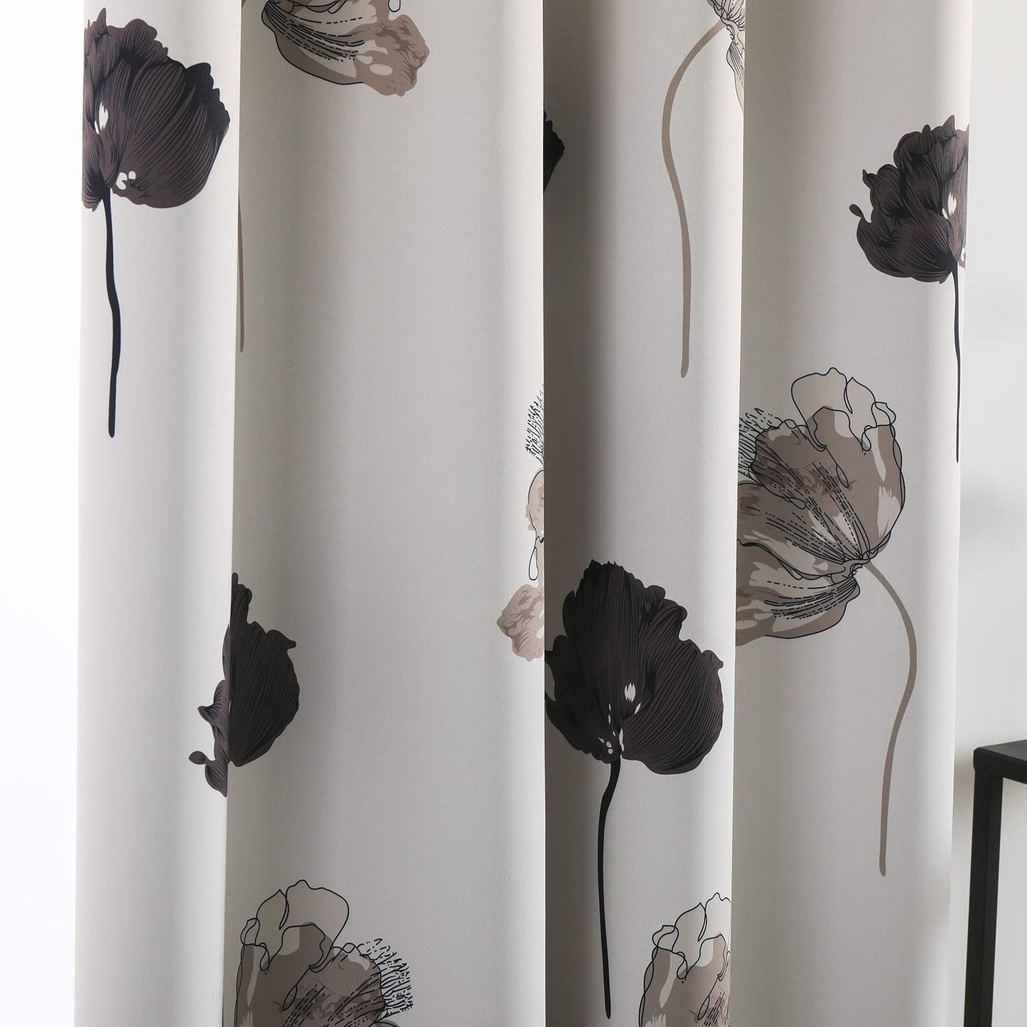 Taisier Home Floral Print Thermal Insulated Bedroom Heat Absorbing Room Darkening Energy Efficient Savings Living Room Window Curtain Grommet Panels, Set of 2, 52 W x 95 L, Black/Grey/Brown
