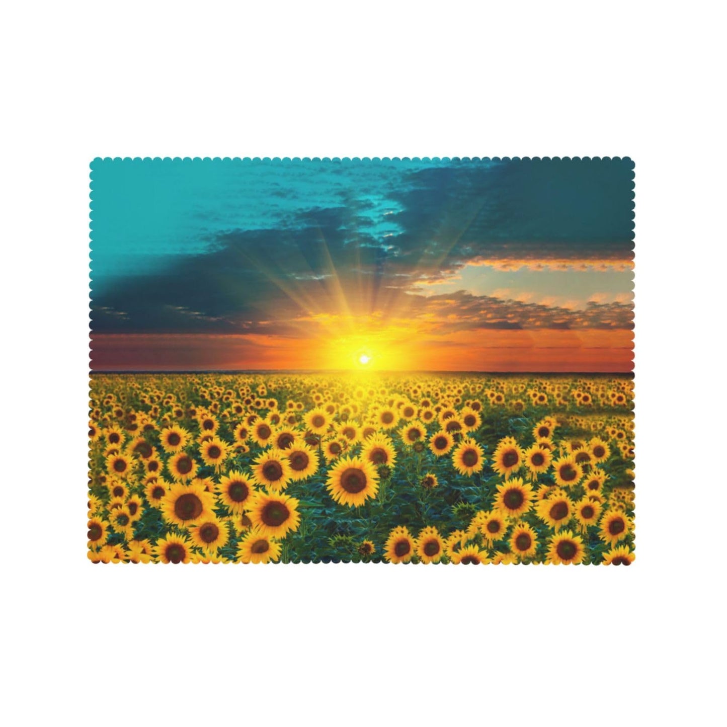 GOUROISE Sunflower Fields Rectangular Tablecloth, Sunset Sunrise 54x72 Inch Wavy Lace Border Polyester Table Cloth for Dining, Kitchen, Parties