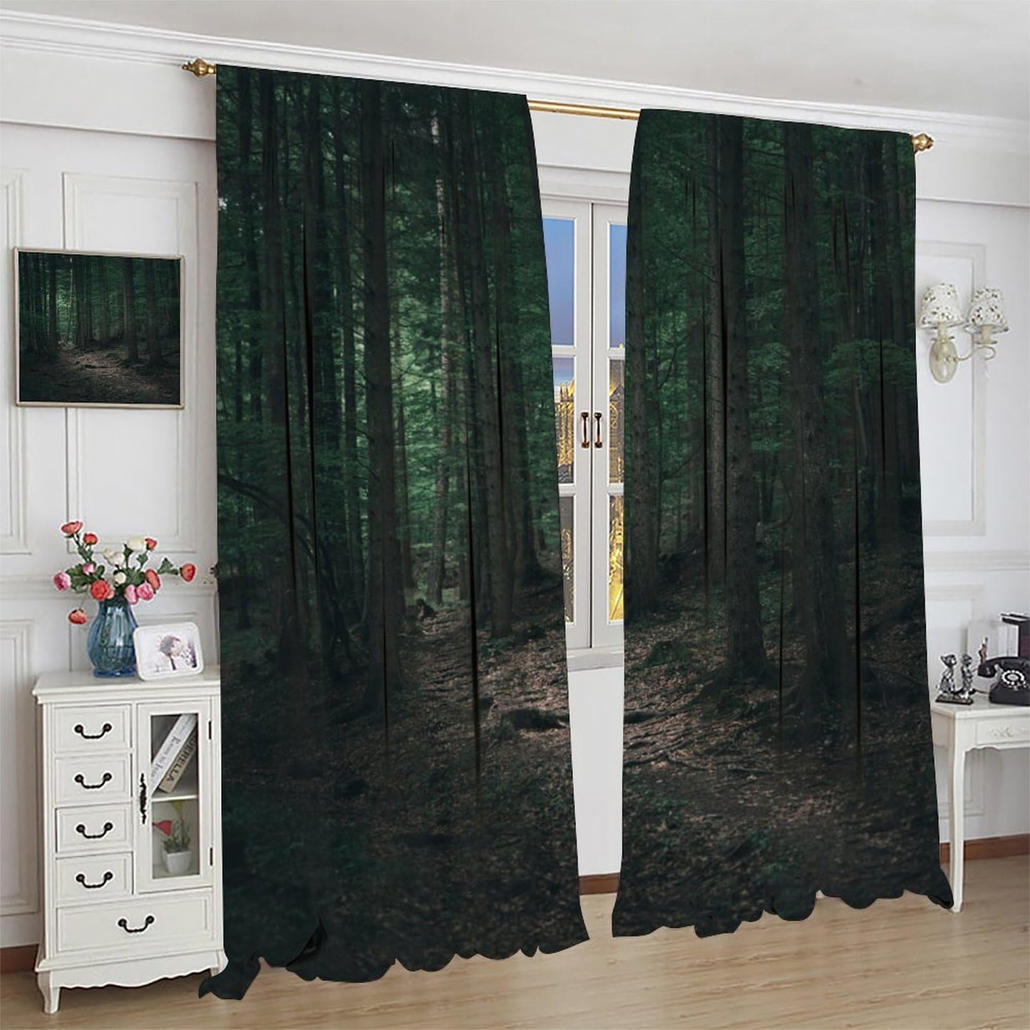Nature Woodland Curtains,Magical Forest Misty Nature Landscape Window Treatments for Bedroom Living Room Dreamland Scenery Décor Drapes 2 Panels Set,Total Size 42 x 45 Inch