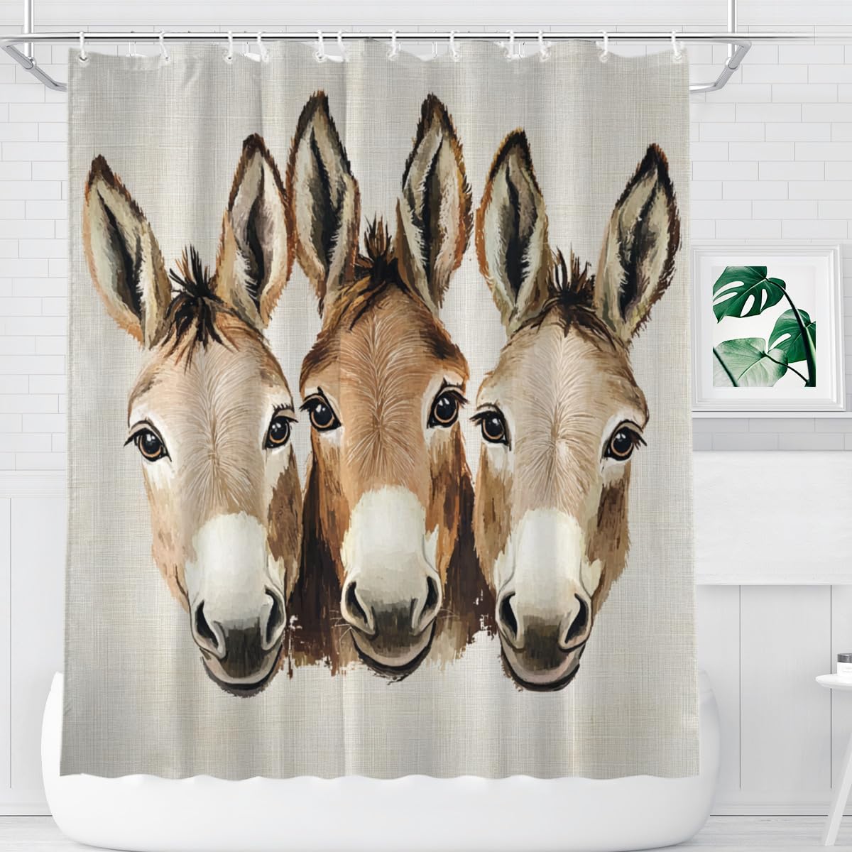 KEEPAEON Funny Donkey Bath Shower Curtain, Bathroom Curtain Washable Cloth Kids Shower Curtain Sets with 12 Hooks for Bathroom Decor, 72"x72"