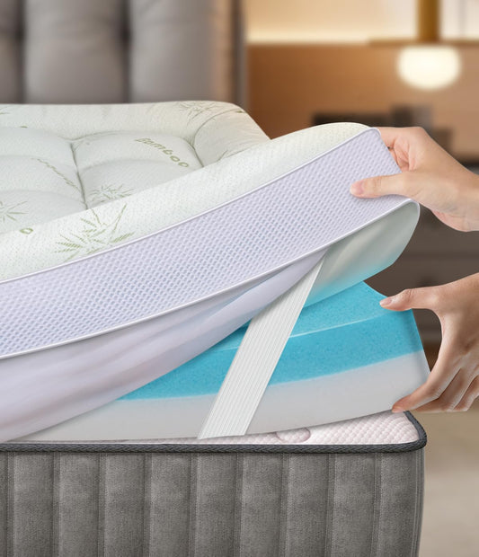 Fracho 4 Inch Queen Memory Foam Mattress Topper, Dual Layer Design with 2" Bamboo Rayon Pillow Top & 2" Cooling Gel Memory Foam, CertiPUR-US Certified Medium-Firm Bed Topper for Pressure Relief