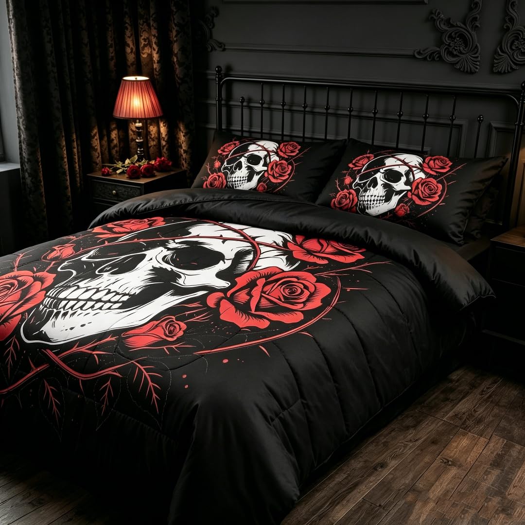 DJNEAR DJNER Skull Gothic Comforter Sets Twin Bedding Sets for Teens Adults