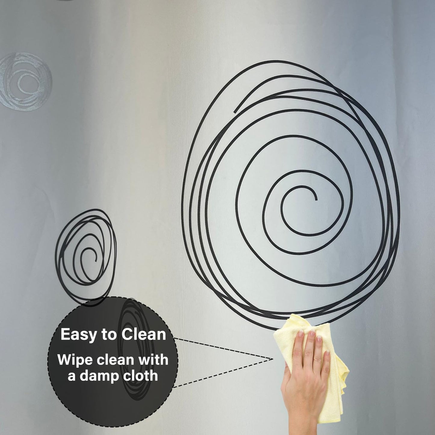 Myratts Plastic Shower Liner - Premium EVA 6G Thickened Shower Curtain Liner with Rustproof Grommets and 3 Weighted Magnets, Waterproof Shower Curtain for Bathroom(Black Circle)