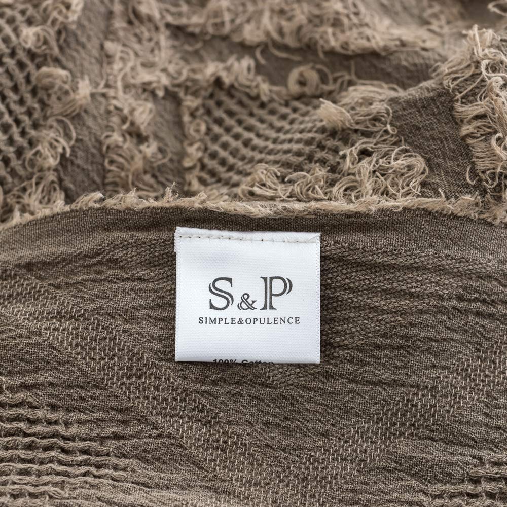 Simple&Opulence 100% Cotton Throw Blanket for Bed, Couch, Boho Textured Geometric Knit Woven Blanket with Tassels Soft, Lightweight Breathable Shabby Chic Farmhouse Decoration for All-Season(Brown)