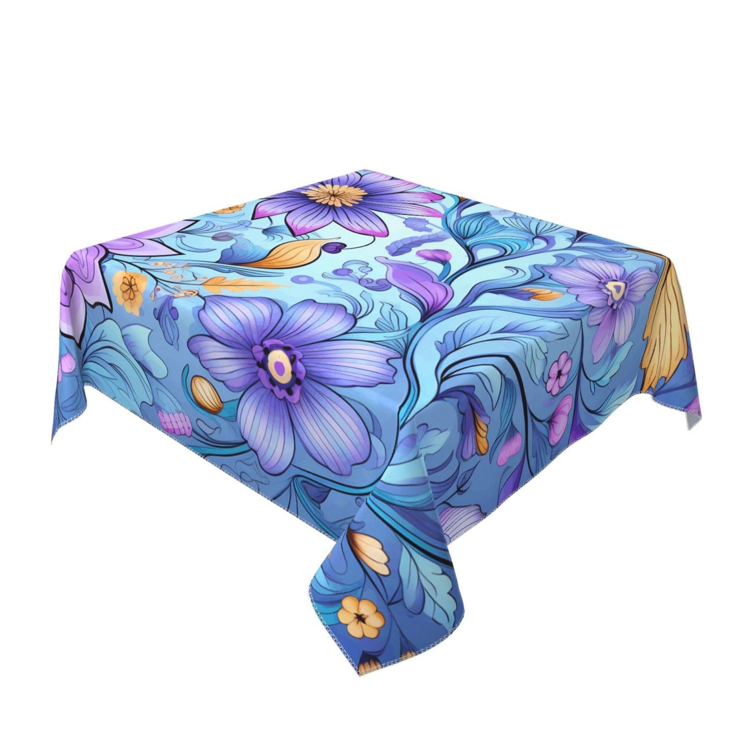 Entemne Square Table Cloth 55x55 Inch Purple Floral Pattern Tablecloth Washable Soft Wrinkle Free Dust Proof Card Table Cover for Tea Party Picnic Kitchen Dining Decor