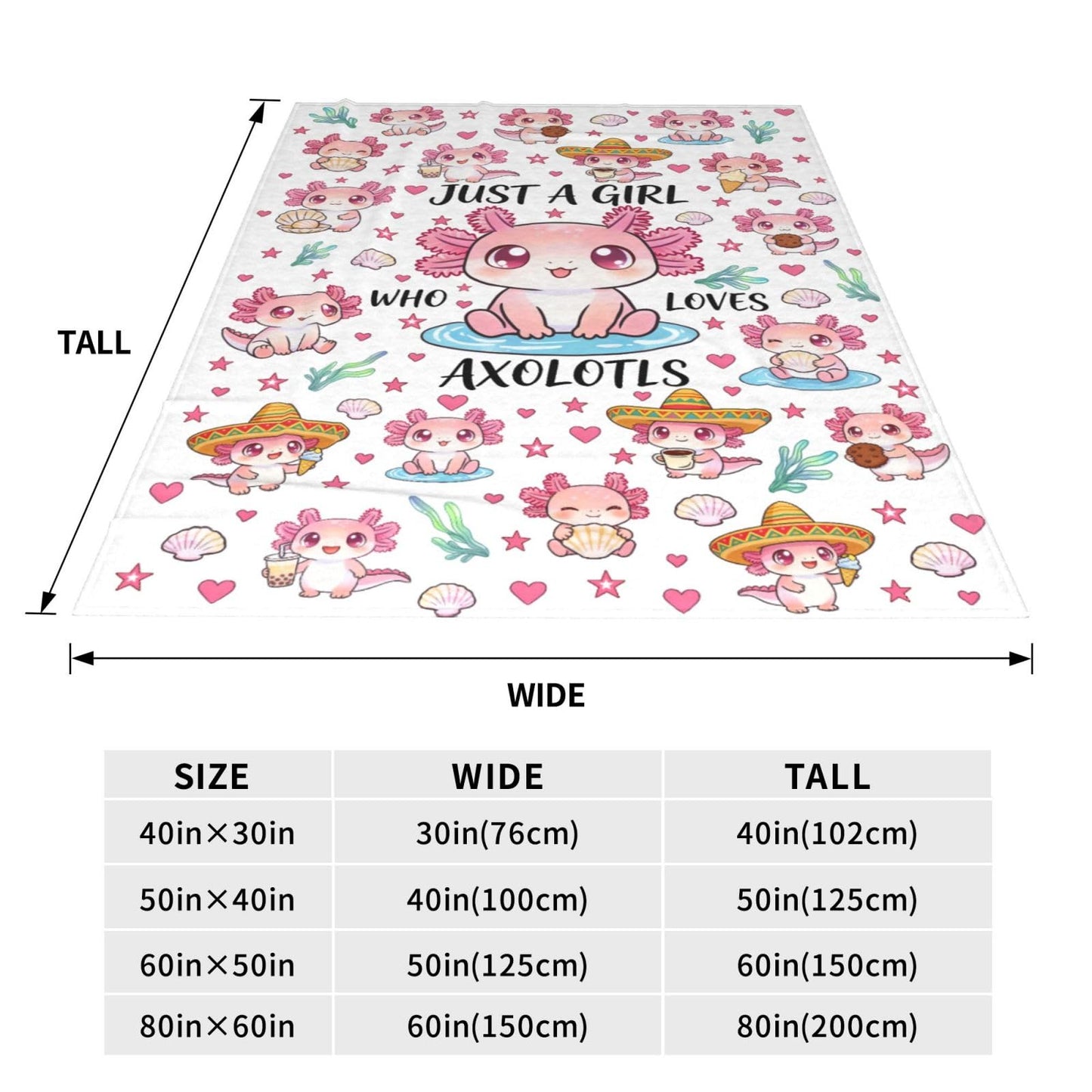 Just A Girl Who Loves Axolotls Throw Blanket 50"x40" Cozy Fluffy Plush Blanket Soft Flannel Throw Blanket for Kids Men Women Gift Sofa Bed Couch