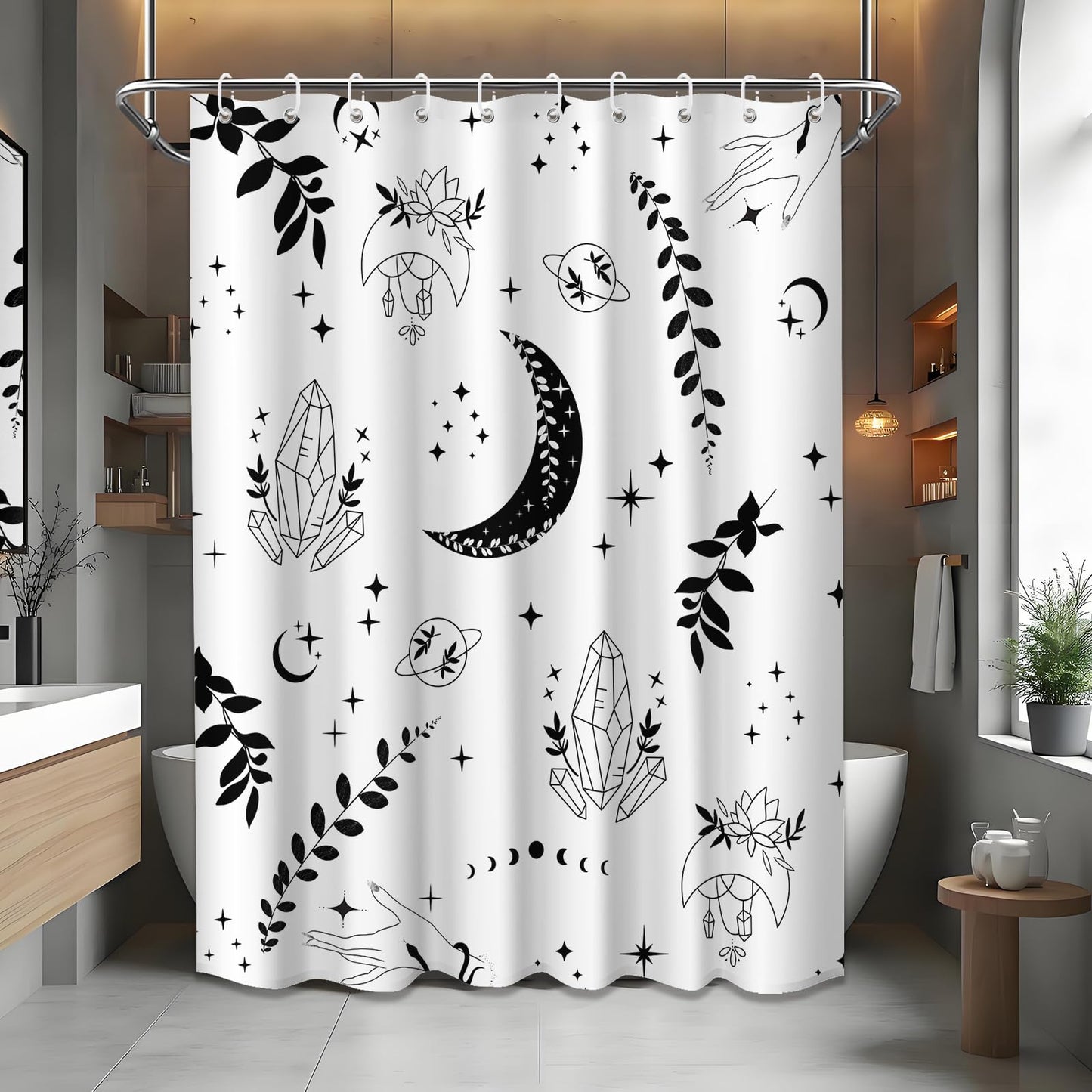 Keeuy Shower Curtain Black and White Modern Minimalist 70 x 72 Inch