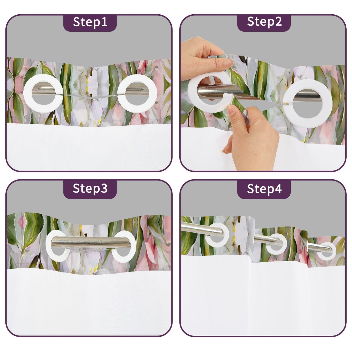 NAEMBCU Boho Floral No Hook Shower Curtain with Snap in Liner Set 71x74 in