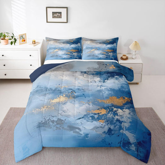 jejeloiu Abstract Kids Comforter Set Toddler Size Blue Modern Bedding Set Coastal Sunset Duvet Quilt for Kids Boys Girls Bedroom Decor Microfiber Ultra Soft Breathable